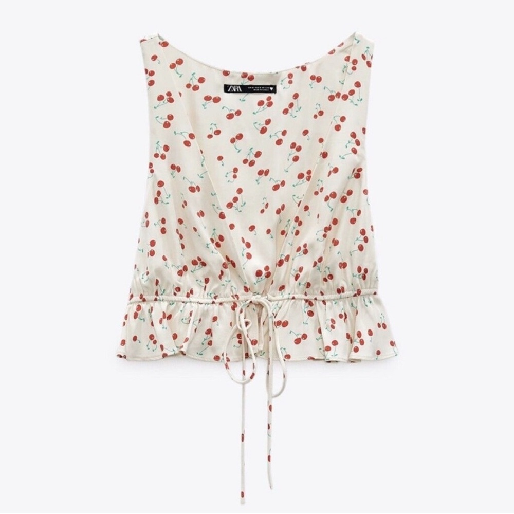 Zara Cherry Print Ruffled Tank